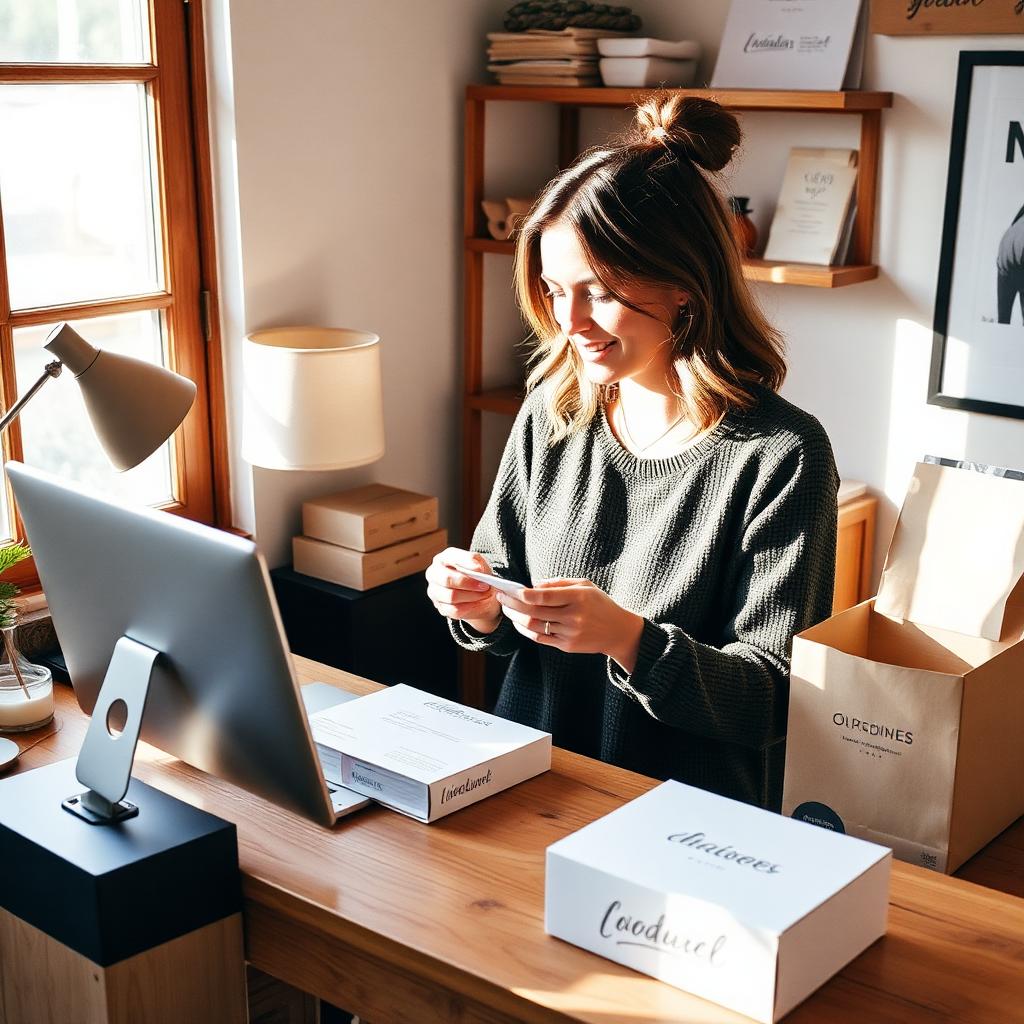 Small business owner packing orders
